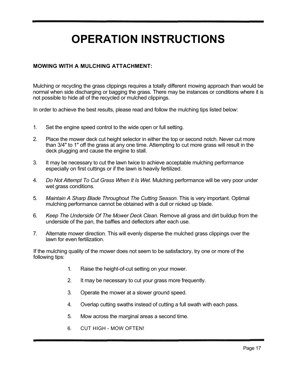 Operation instructions | Dixon 1998 User Manual | Page 20 / 39