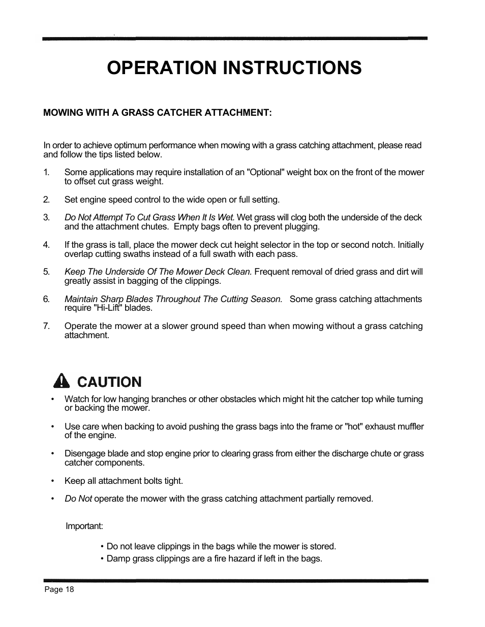 Operation instructions | Dixon 1998 User Manual | Page 21 / 39