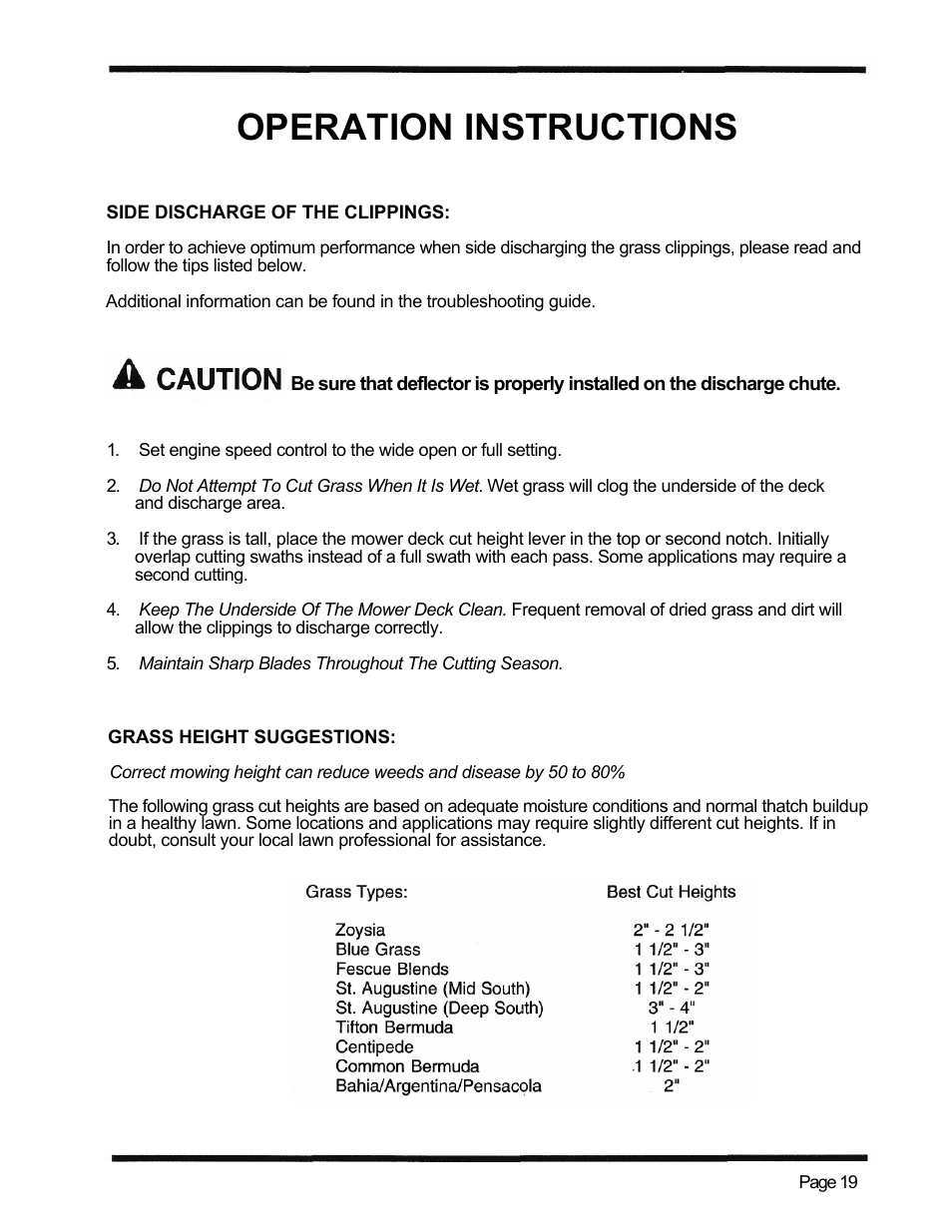 Operation instructions | Dixon 1998 User Manual | Page 22 / 39