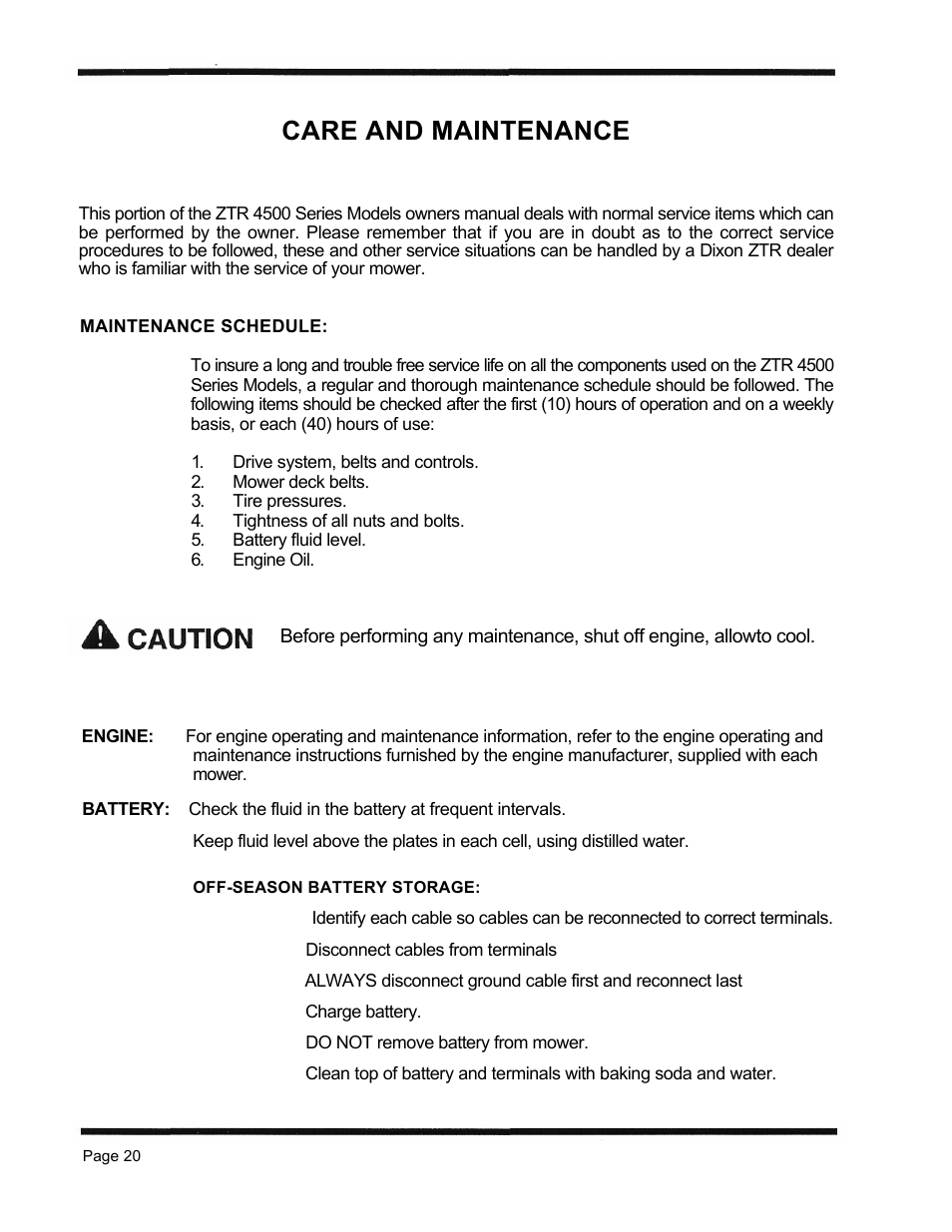 Care and maintenance | Dixon 1998 User Manual | Page 23 / 39