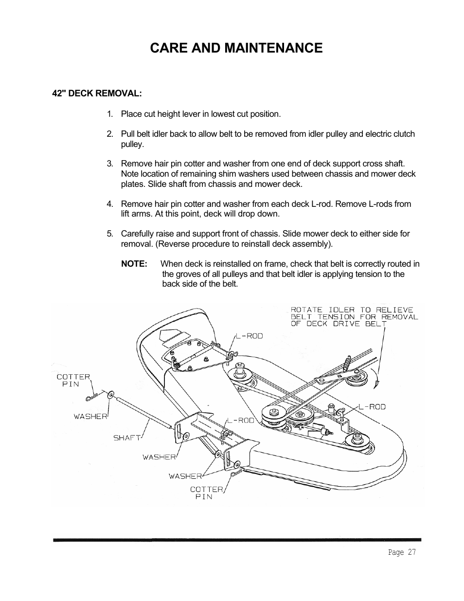 Care and maintenance | Dixon 1998 User Manual | Page 30 / 39