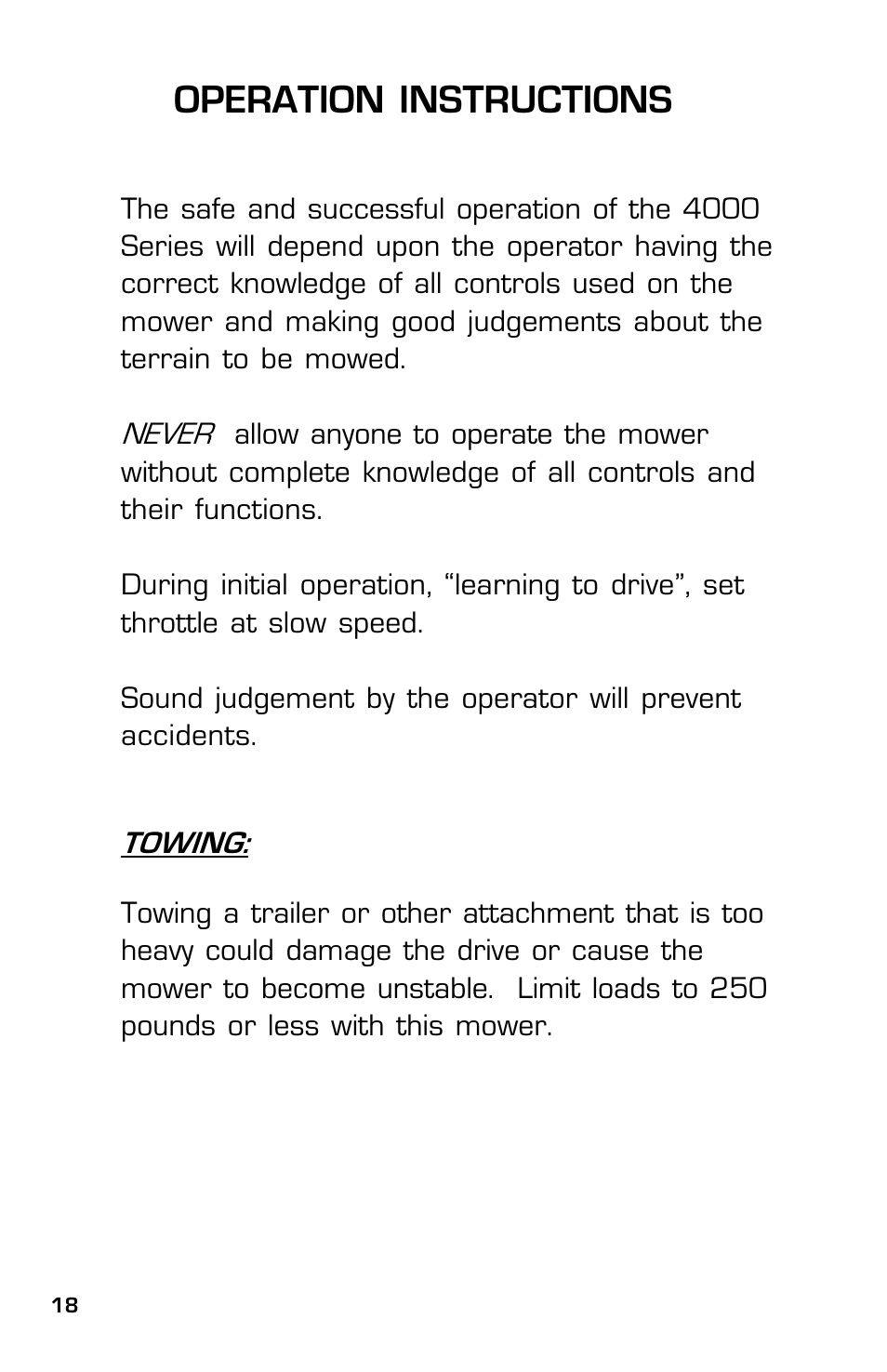 Operation instructions | Dixon 4000 Series User Manual | Page 18 / 44