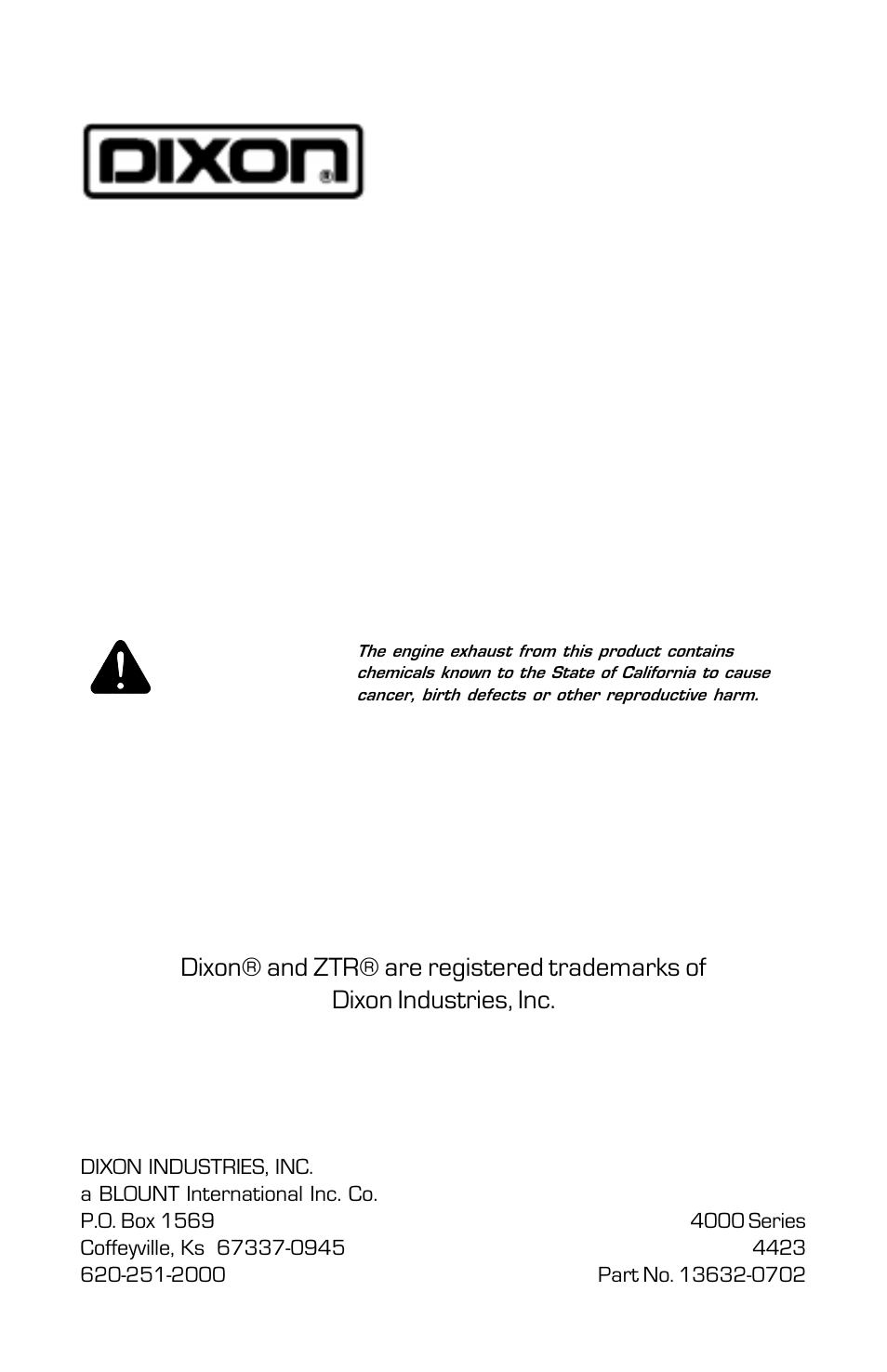 Ztr®mowers | Dixon 4000 Series User Manual | Page 44 / 44