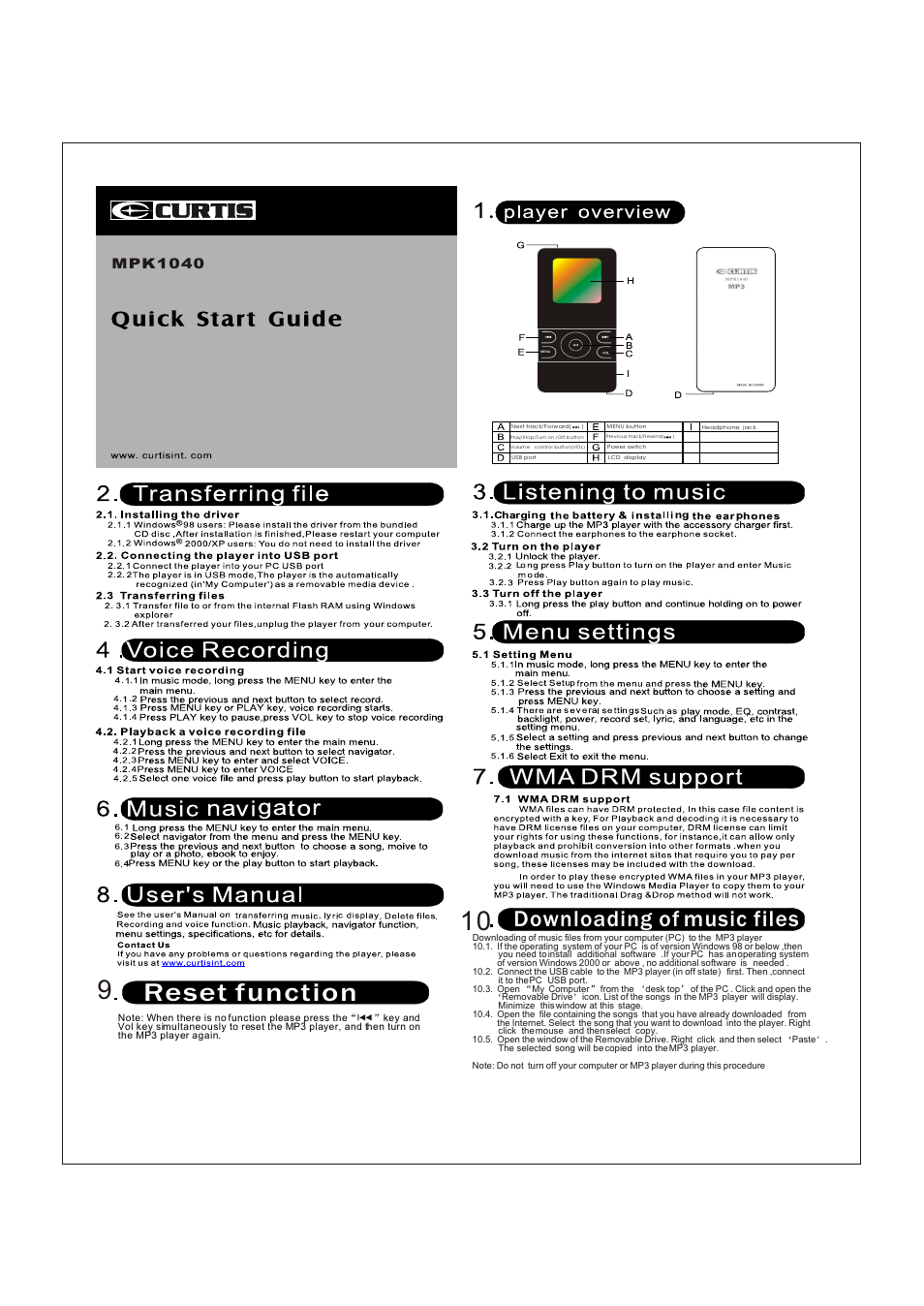 Curtis MPK1040 Quick Start User Manual | 1 page