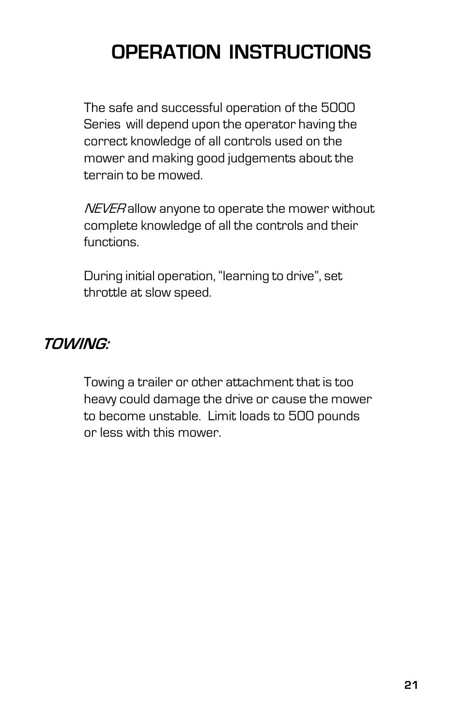 Operation instructions, Towing | Dixon 2003 User Manual | Page 21 / 60