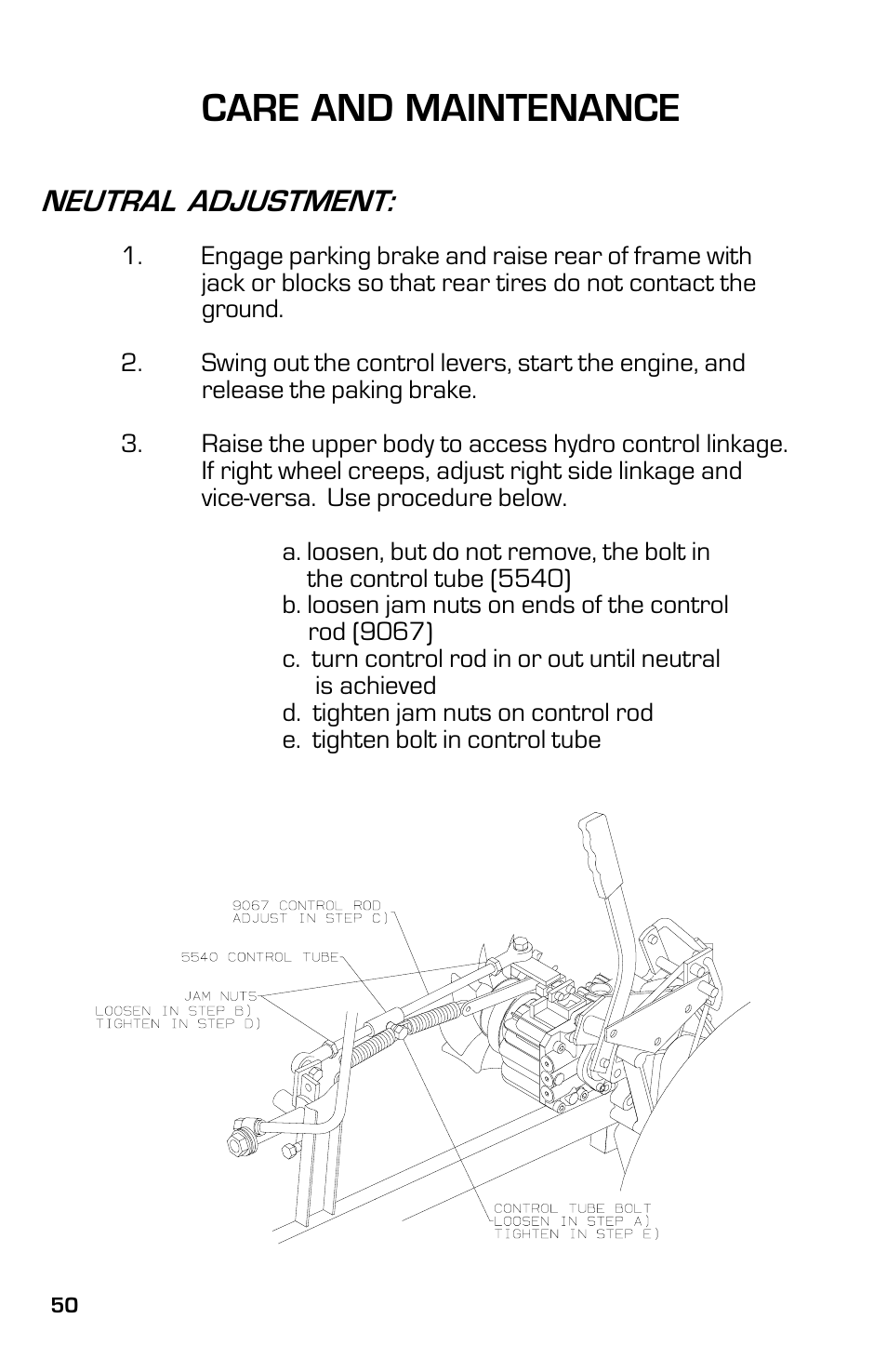 Care and maintenance, Neutral adjustment | Dixon 2003 User Manual | Page 50 / 60