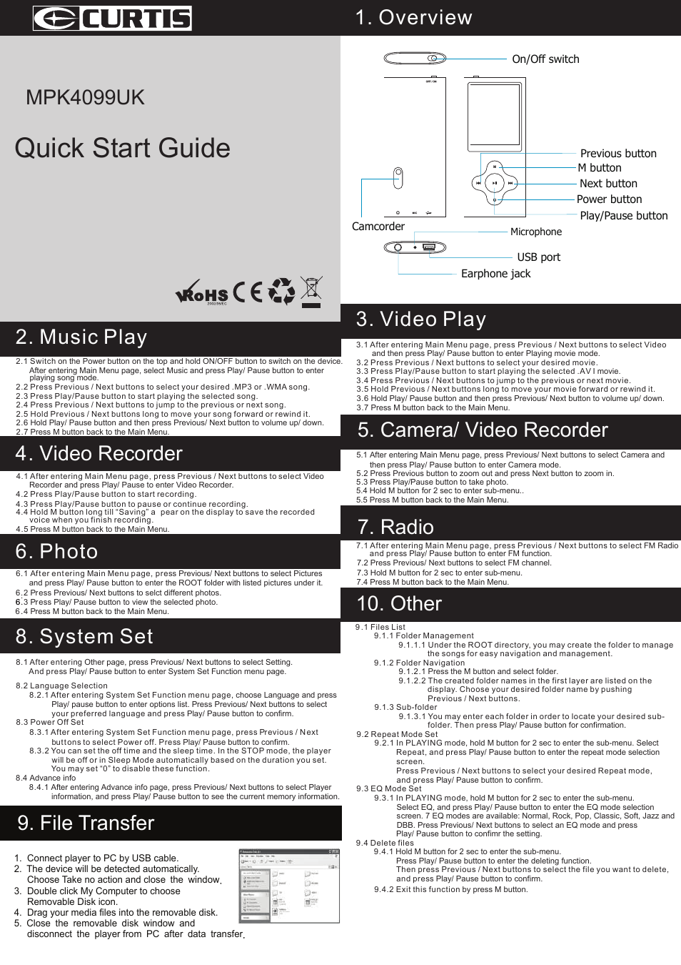 Curtis MPK4099UK Quick Start User Manual | 1 page