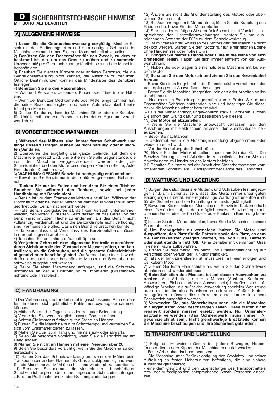Sicherheitstechnische hinweise | Dolmar PM-43 User Manual | Page 14 / 76