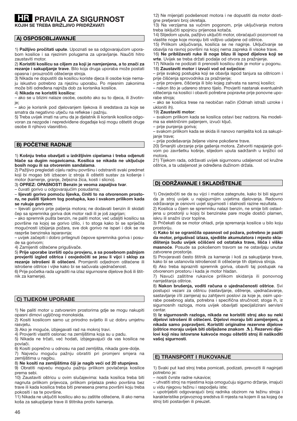 Pravila za sigurnost | Dolmar PM-43 User Manual | Page 46 / 76