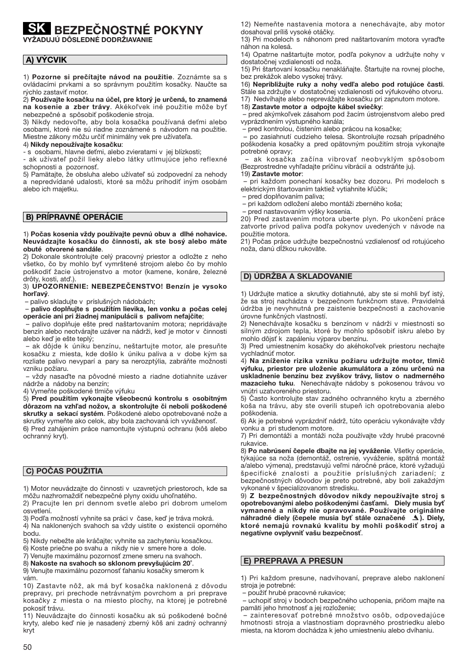 Bezpečnostné pokyny | Dolmar PM-43 User Manual | Page 50 / 76