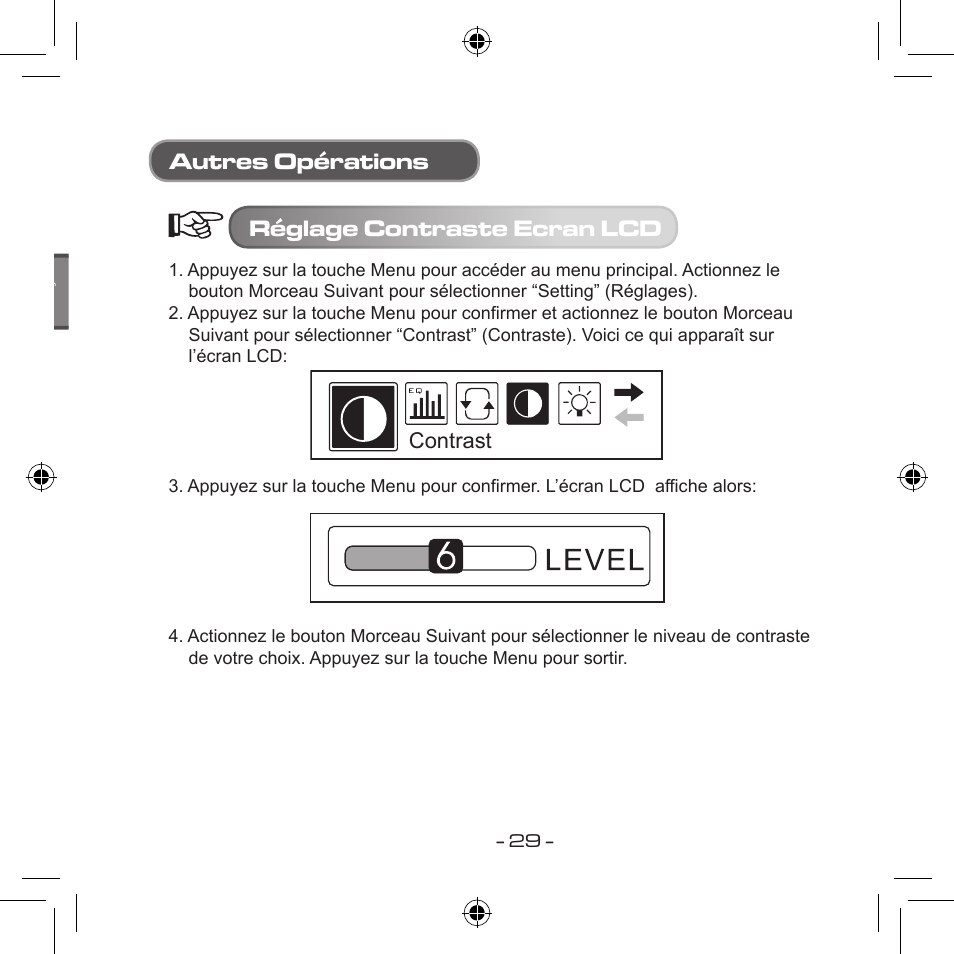 Autres opérations réglage contraste ecran lcd | Curtis MPS533 User Manual | Page 101 / 185