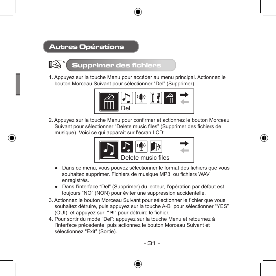 Autres opérations supprimer des fichiers | Curtis MPS533 User Manual | Page 103 / 185