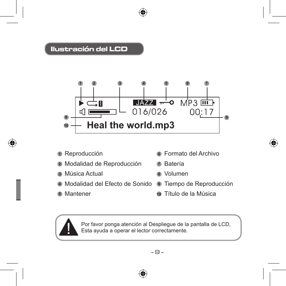 Heal the world.mp3, Ilustración del lcd | Curtis MPS533 User Manual | Page 118 / 185