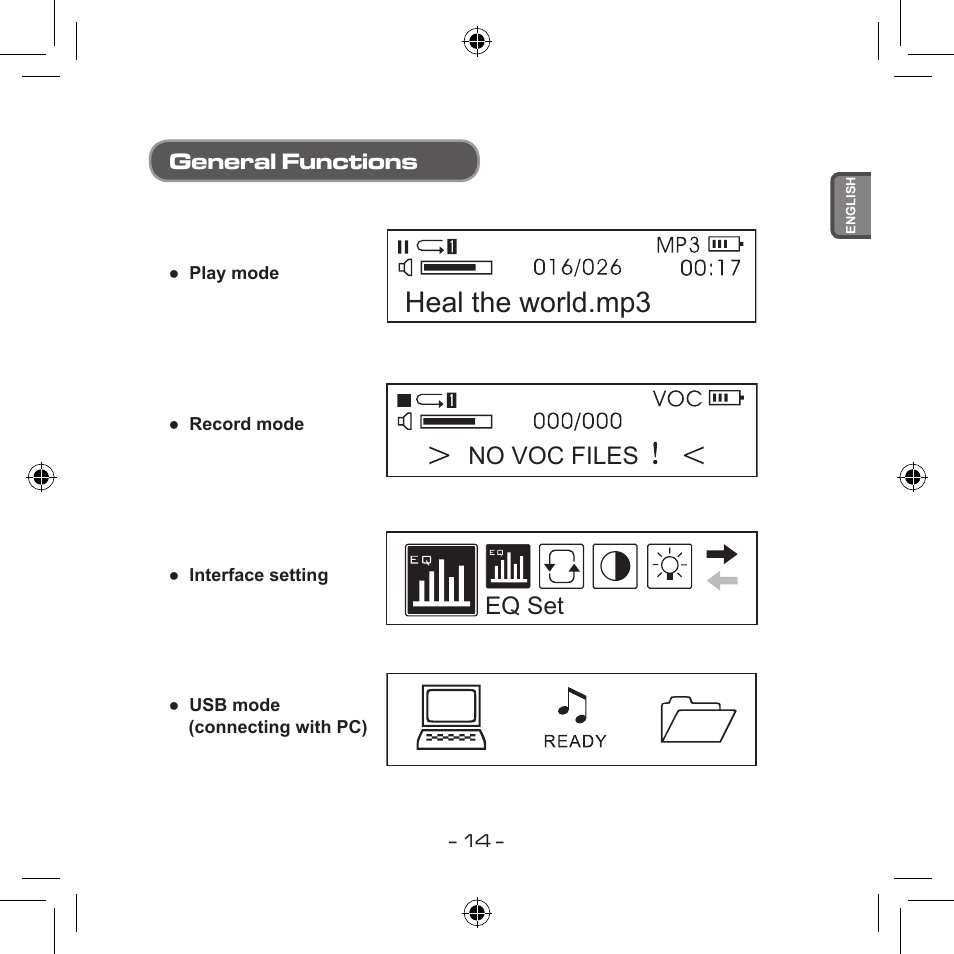 Heal the world.mp3, No voc files eq set, General functions | Curtis MPS533 User Manual | Page 12 / 185