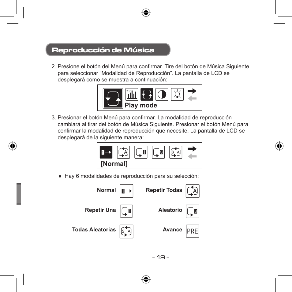Reproducción de música, Play mode [normal | Curtis MPS533 User Manual | Page 128 / 185