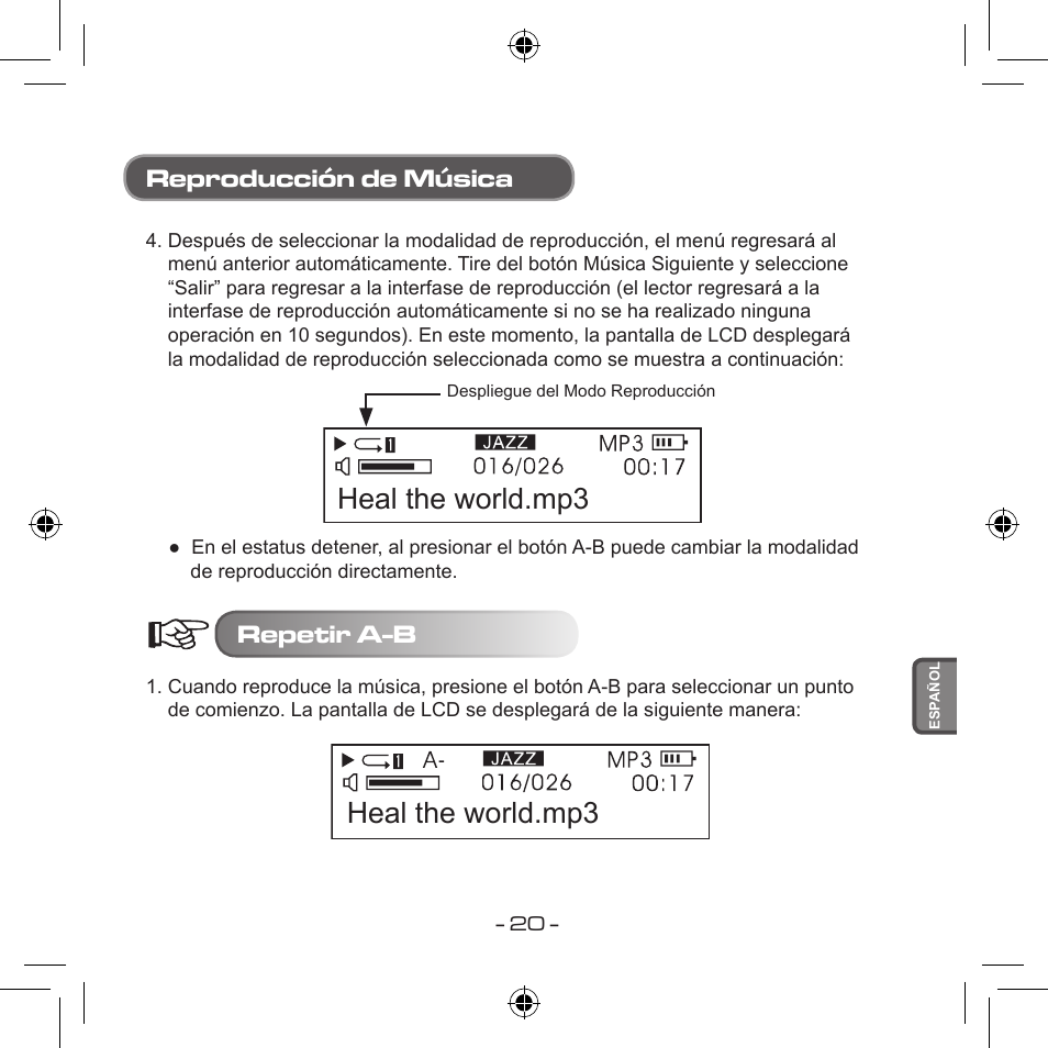 Heal the world.mp3, Reproducción de música, Repetir a-b | Curtis MPS533 User Manual | Page 129 / 185