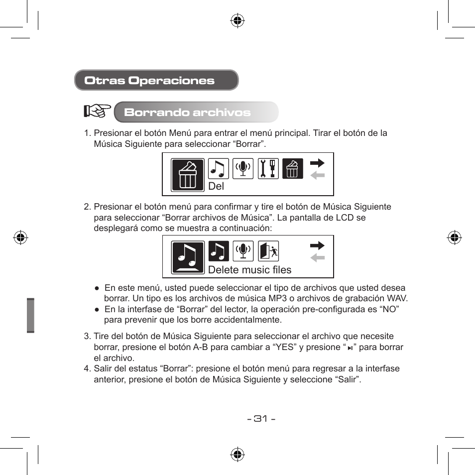 Otras operaciones borrando archivos | Curtis MPS533 User Manual | Page 140 / 185