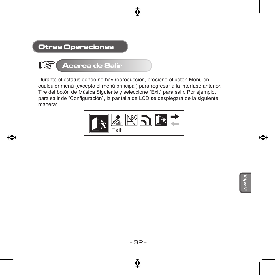 Acerca de salir, Otras operaciones | Curtis MPS533 User Manual | Page 141 / 185