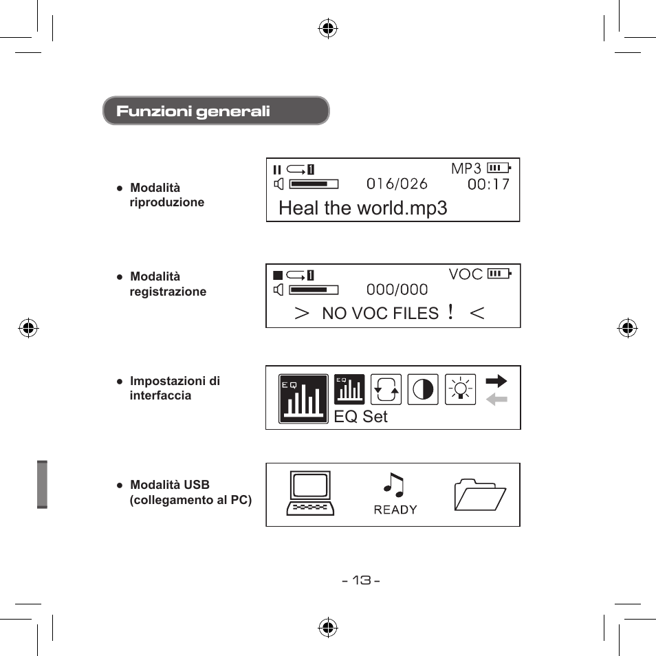 Heal the world.mp3, No voc files eq set, Funzioni generali | Curtis MPS533 User Manual | Page 159 / 185