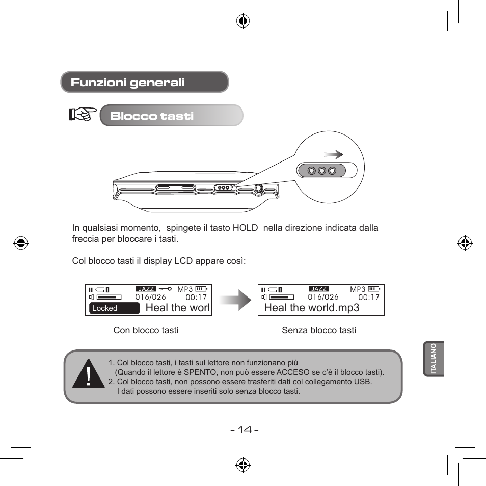 Funzioni generali blocco tasti, Heal the worl, Heal the world.mp3 | Curtis MPS533 User Manual | Page 160 / 185