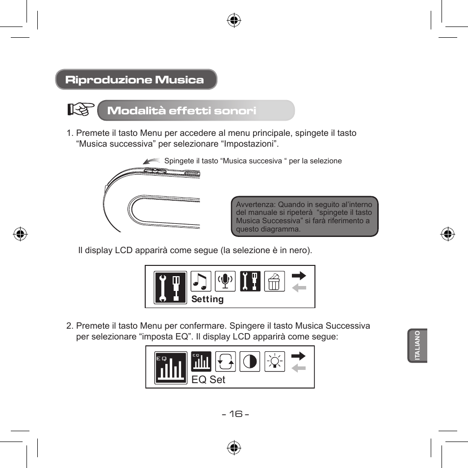 Riproduzione musica modalità effetti sonori, Eq set | Curtis MPS533 User Manual | Page 162 / 185