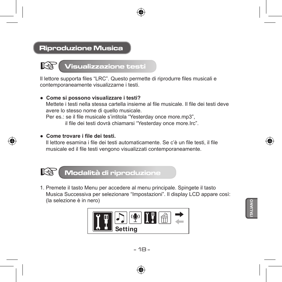 Riproduzione musica visualizzazione testi, Modalità di riproduzione | Curtis MPS533 User Manual | Page 164 / 185