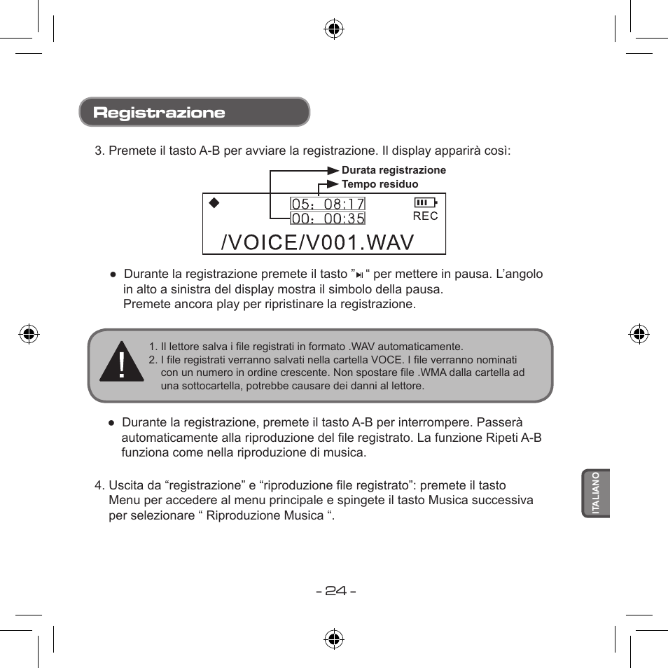 Registrazione | Curtis MPS533 User Manual | Page 170 / 185