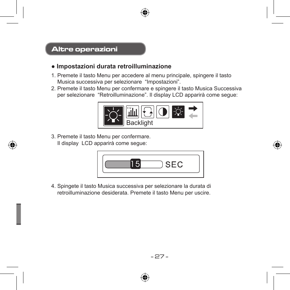 Altre operazioni, Backlight | Curtis MPS533 User Manual | Page 173 / 185