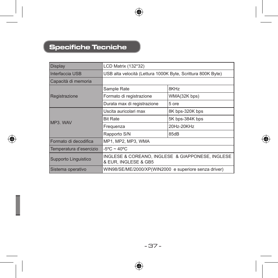 Specifiche tecniche | Curtis MPS533 User Manual | Page 183 / 185