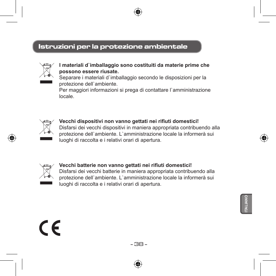 Istruzioni per la protezione ambientale | Curtis MPS533 User Manual | Page 184 / 185