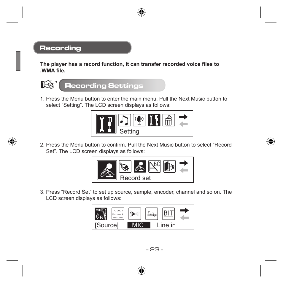 Recording, Recording settings | Curtis MPS533 User Manual | Page 21 / 185