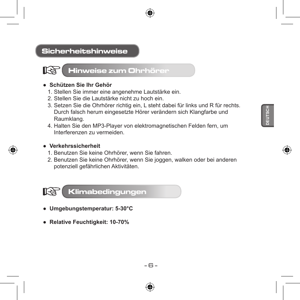 Sicherheitshinweise hinweise zum ohrhörer, Klimabedingungen | Curtis MPS533 User Manual | Page 41 / 185