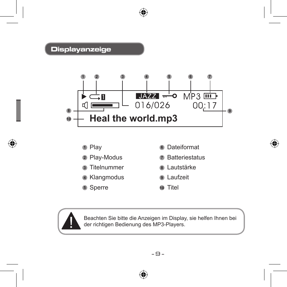 Heal the world.mp3, Displayanzeige | Curtis MPS533 User Manual | Page 44 / 185