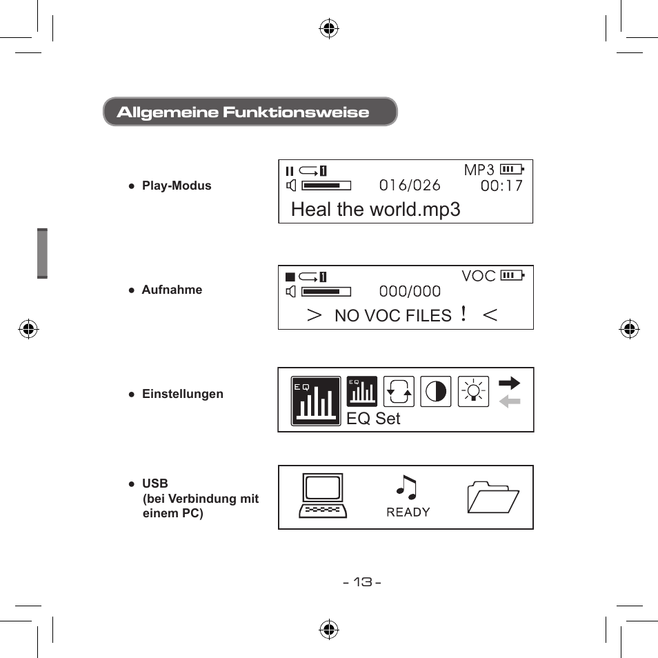 Heal the world.mp3, No voc files eq set, Allgemeine funktionsweise | Curtis MPS533 User Manual | Page 48 / 185