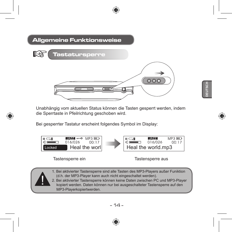 Allgemeine funktionsweise tastatursperre, Heal the worl, Heal the world.mp3 | Curtis MPS533 User Manual | Page 49 / 185