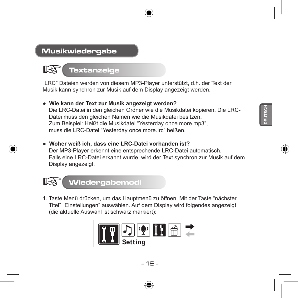 Musikwiedergabe textanzeige, Wiedergabemodi | Curtis MPS533 User Manual | Page 53 / 185