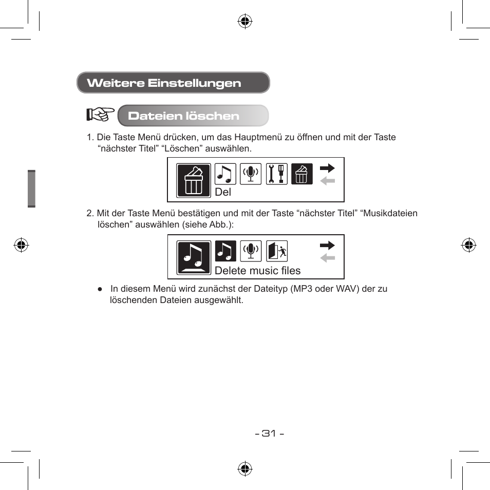 Weitere einstellungen dateien löschen | Curtis MPS533 User Manual | Page 66 / 185