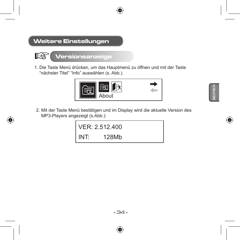 Weitere einstellungen versionsanzeige | Curtis MPS533 User Manual | Page 69 / 185