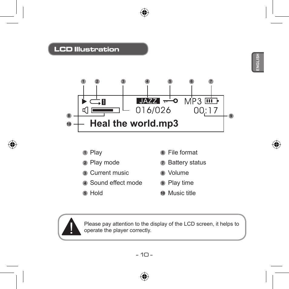 Heal the world.mp3, Lcd illustration | Curtis MPS533 User Manual | Page 8 / 185
