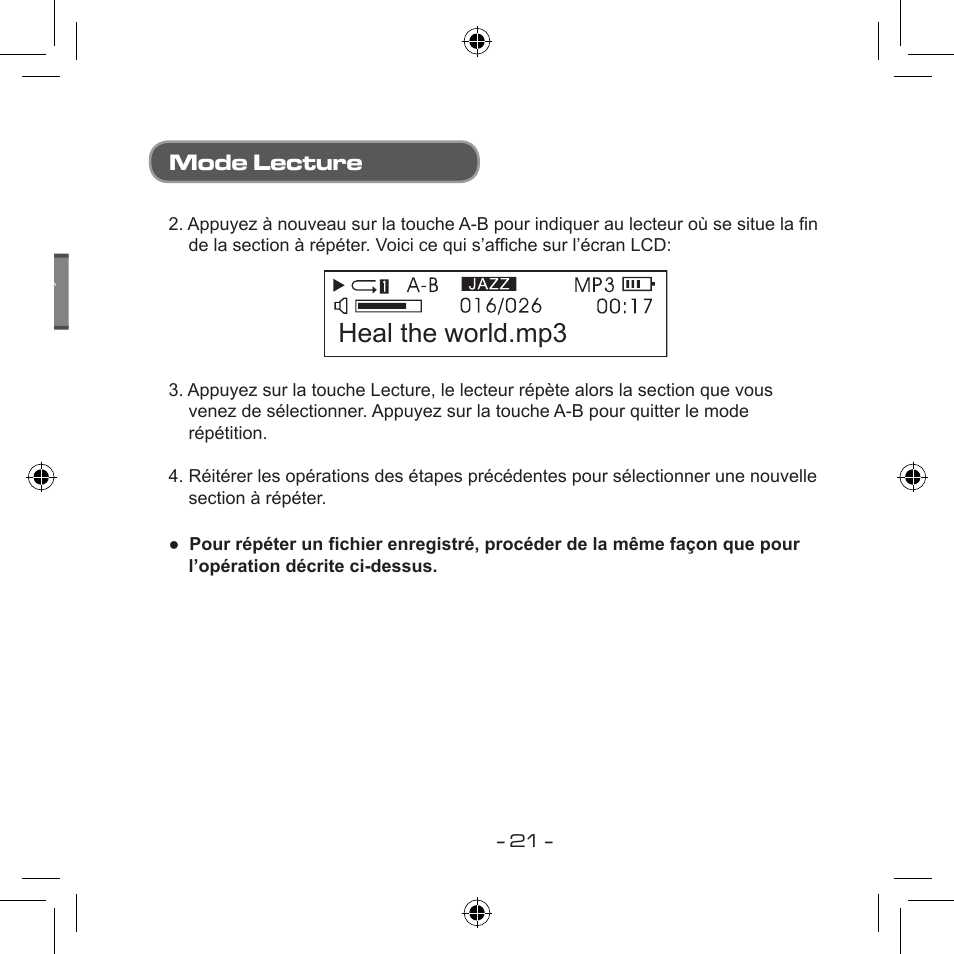 Heal the world.mp3, Mode lecture | Curtis MPS533 User Manual | Page 93 / 185