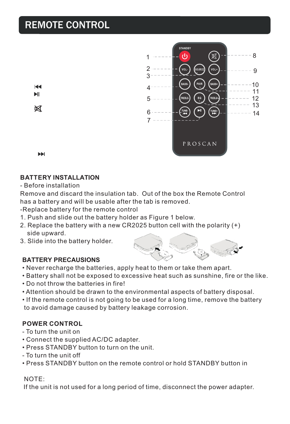 Remote control | Curtis PSP297 User Manual | Page 7 / 15