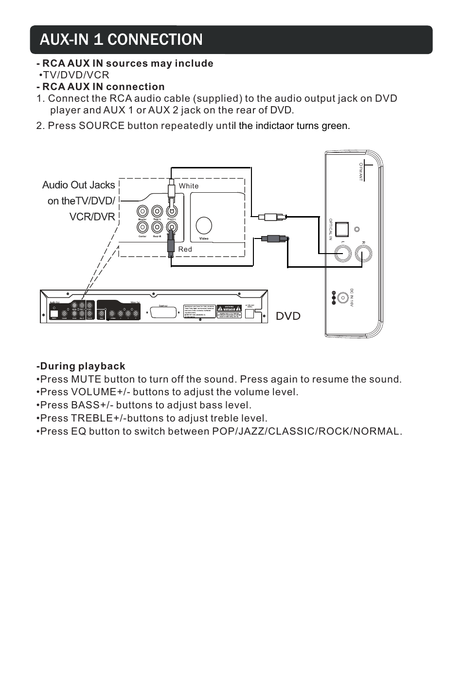 Aux-in 1 connection | Curtis PSP297 User Manual | Page 9 / 15