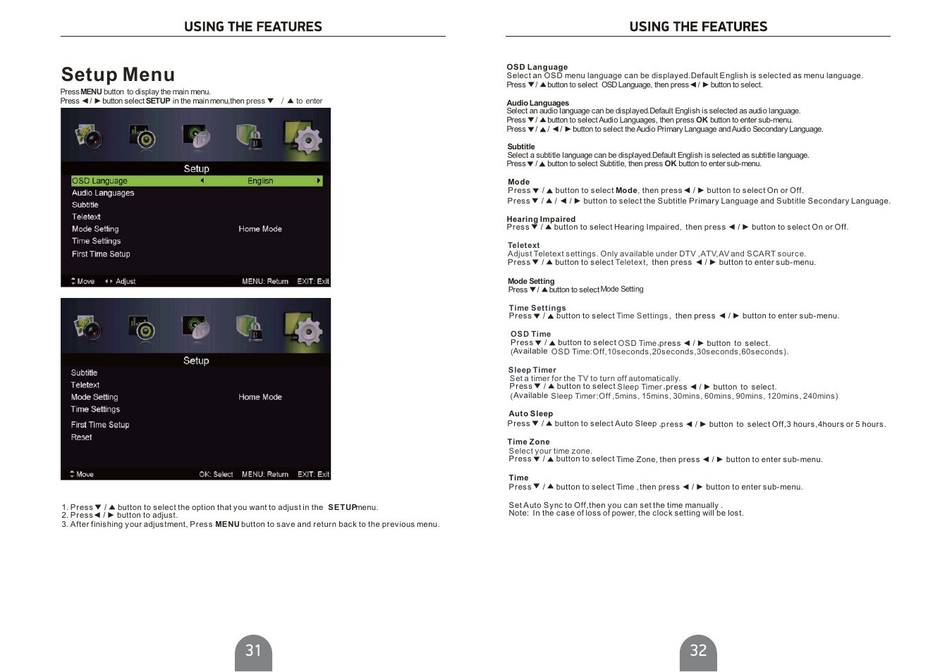 Setup menu | Curtis PLDED4616-UK User Manual | Page 17 / 20