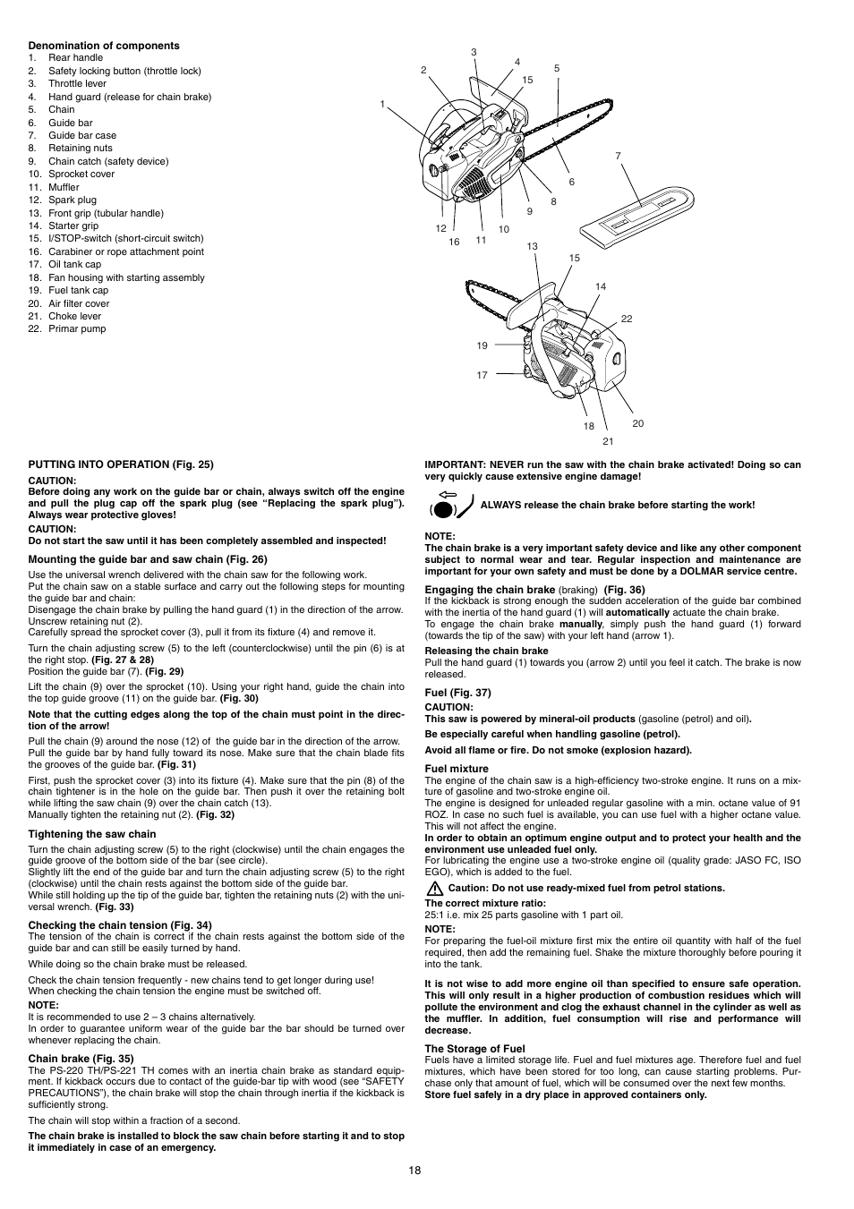 Dolmar PS-220 TH User Manual | Page 18 / 128