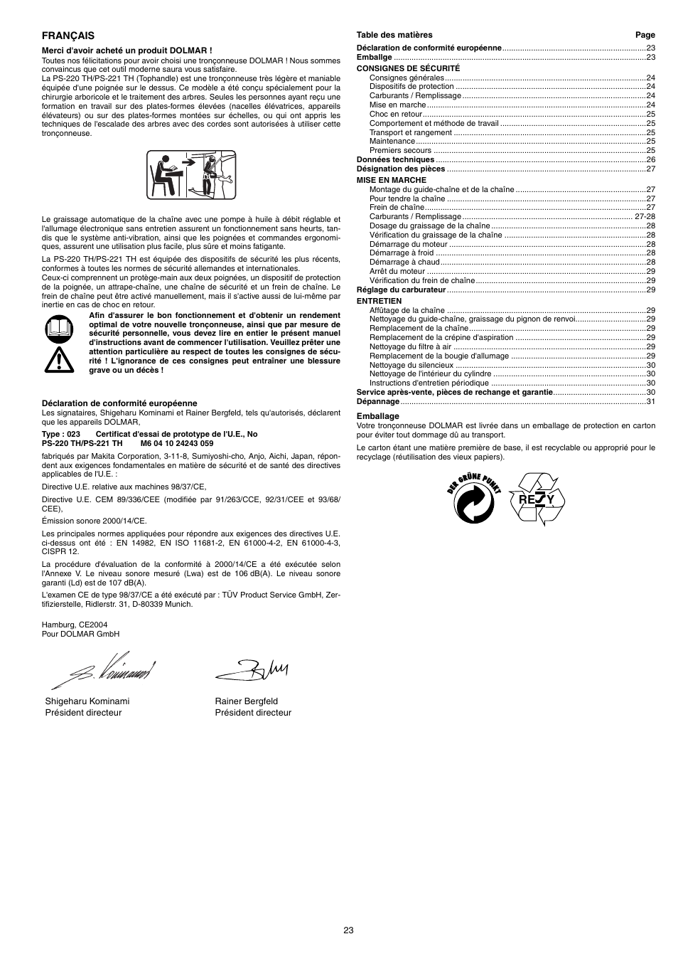 Re y | Dolmar PS-220 TH User Manual | Page 23 / 128