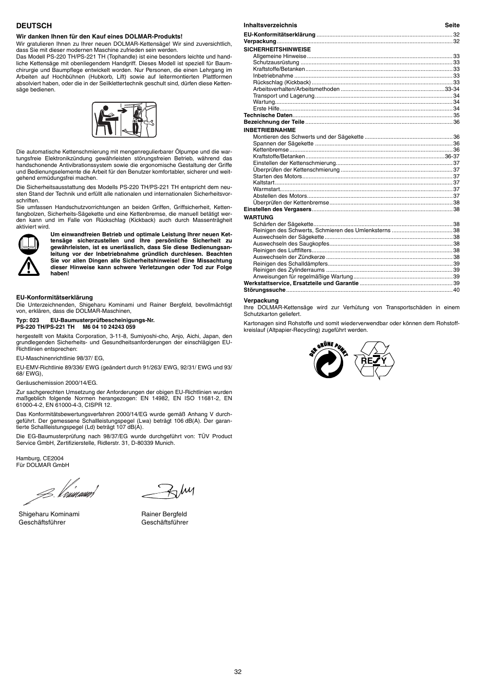 Re y | Dolmar PS-220 TH User Manual | Page 32 / 128