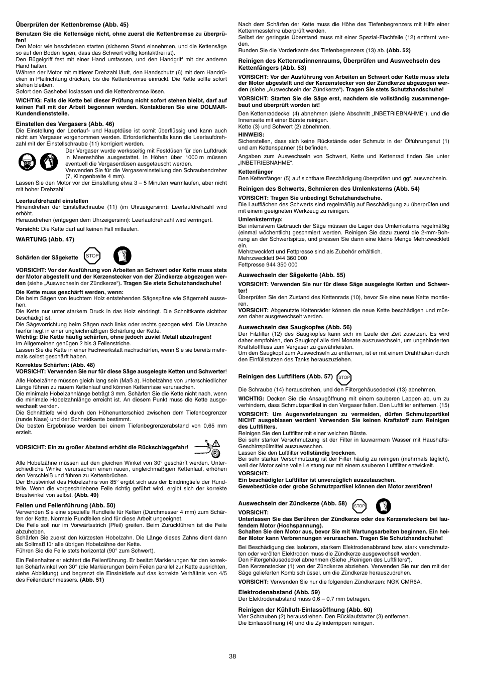 Dolmar PS-220 TH User Manual | Page 38 / 128