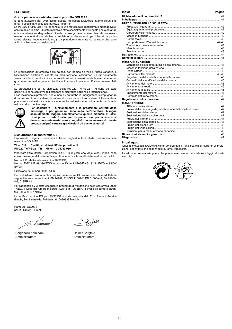 Re y | Dolmar PS-220 TH User Manual | Page 41 / 128