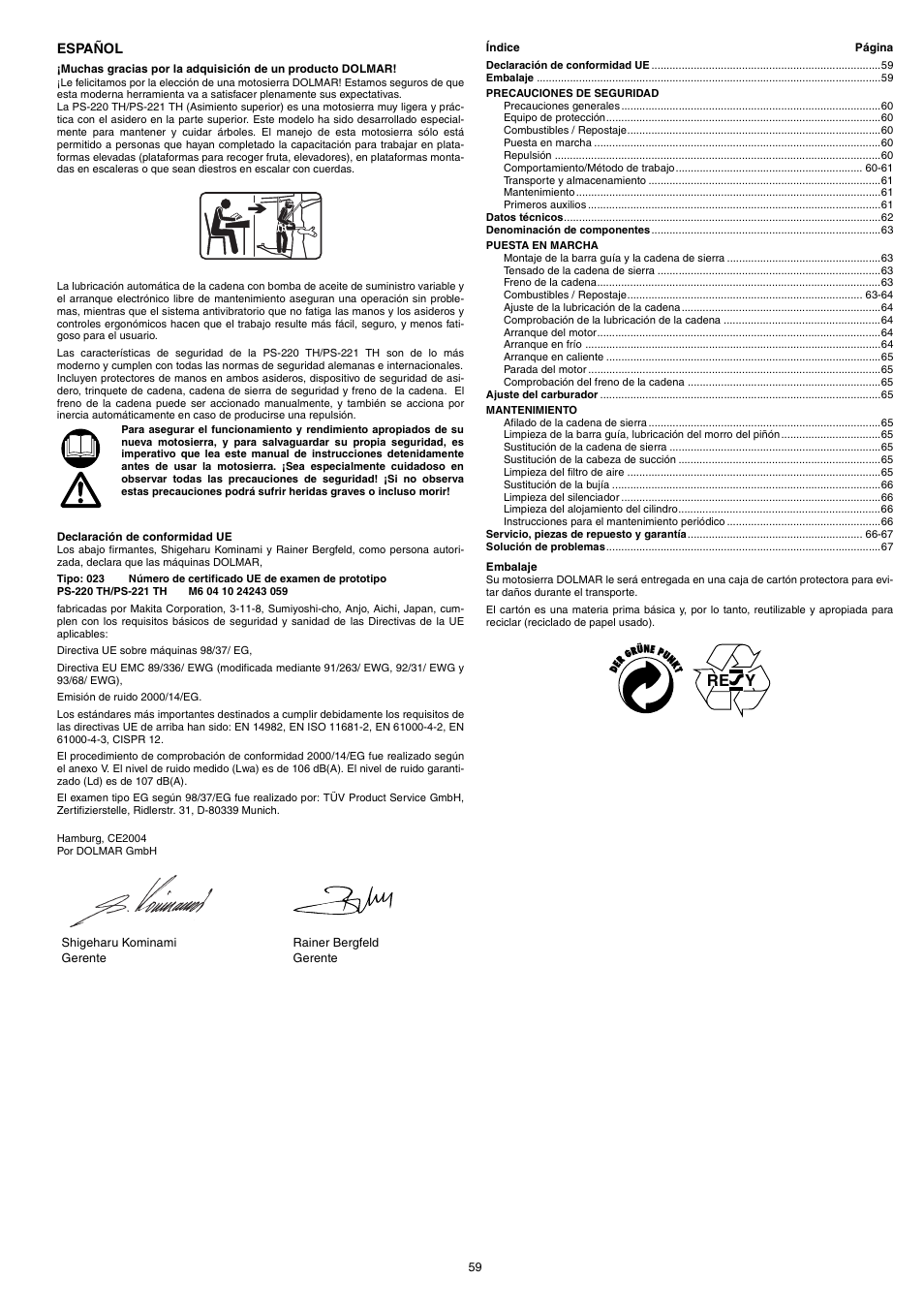 Re y | Dolmar PS-220 TH User Manual | Page 59 / 128