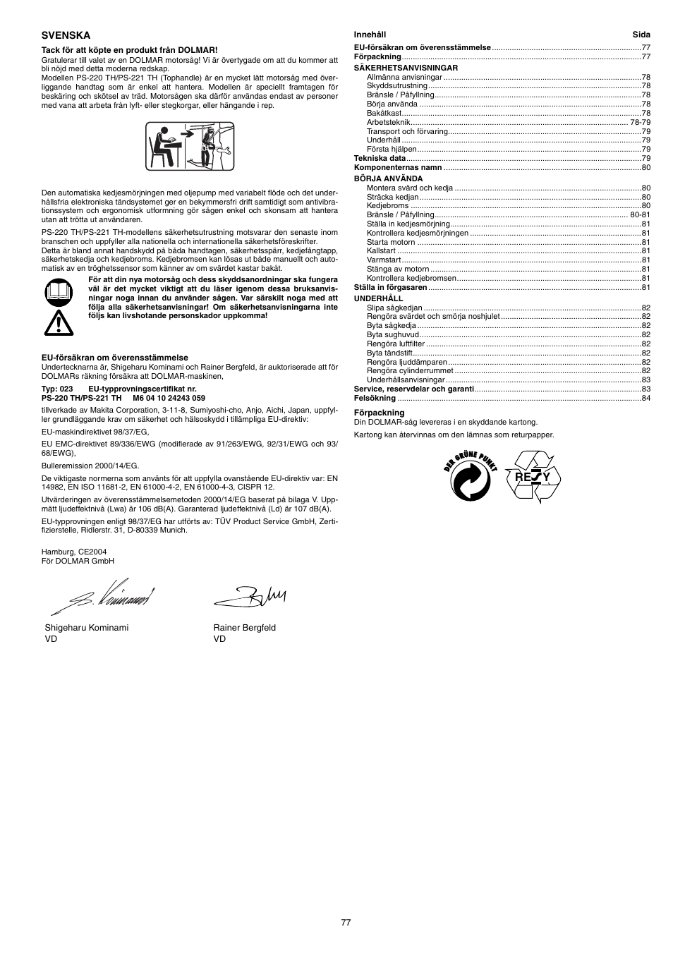 Re y | Dolmar PS-220 TH User Manual | Page 77 / 128